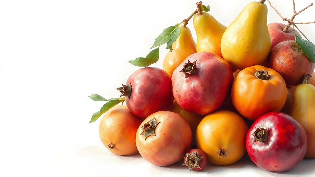 배, 석류, 감, 겨울 제철 과일의 힘 (watercolor 스타일)