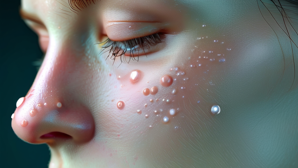 비립종과 유사한 피부 질환: 편평사마귀, 한관종, 쥐젖 비교 (realistic 스타일)