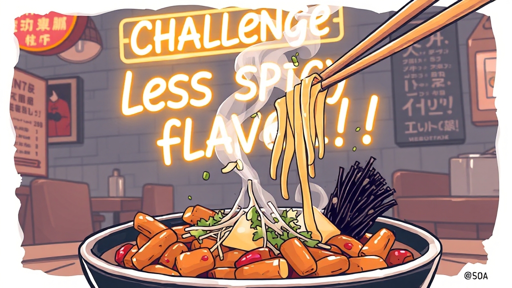 엽기떡볶이 메뉴 및 맵기 단계 완벽 가이드 (illustration 스타일)