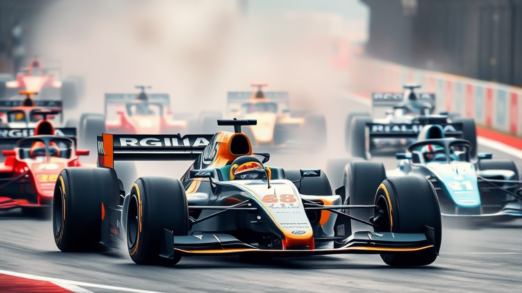 F1 선수들의 뜨거운 열정과 숨 막히는 경쟁 (watercolor 스타일)