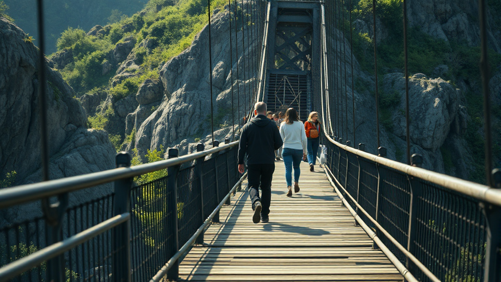 외나무다리 건너기: 아슬아슬함과 재미를 동시에 (realistic 스타일)