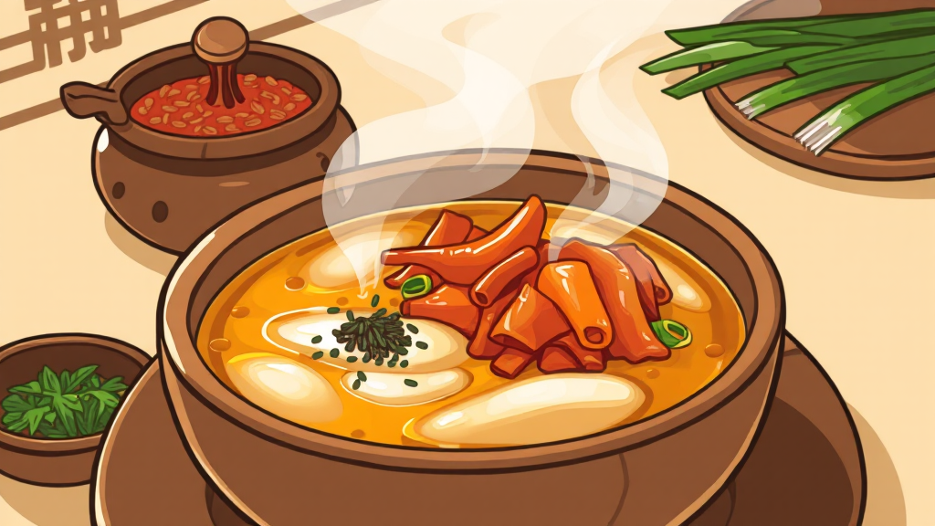 들깨 토란국 레시피: 재료 준비 (illustration 스타일)