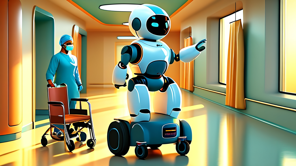 휴머노이드 로봇 G1, 병원 업무 수행 현황 (cartoon 스타일)