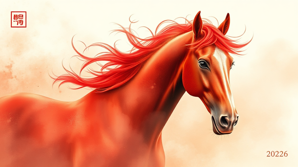2026년, 붉은 말의 해 (watercolor 스타일)
