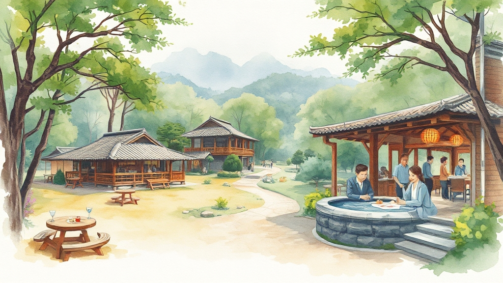 주변 관광지 및 식당 추천 (watercolor 스타일)