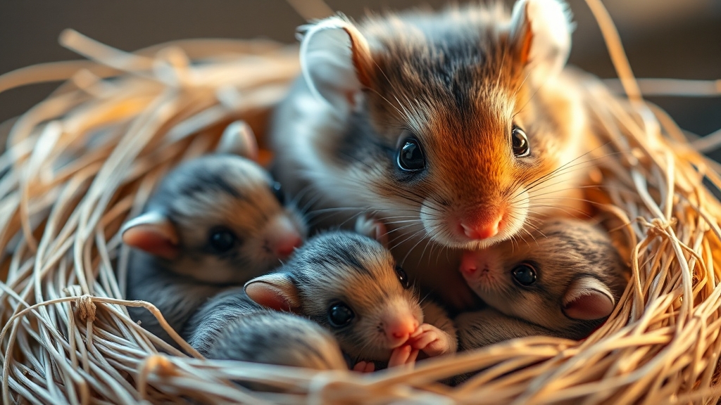 햄스터 번식 및 출산 후 관리 (realistic 스타일)