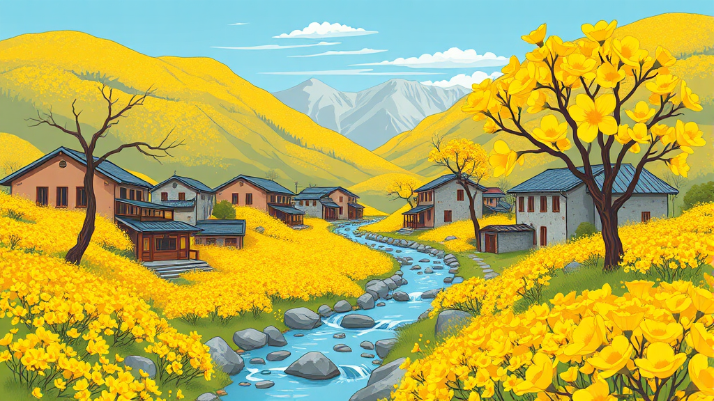 산수유마을 포토존 명소 (cartoon 스타일)