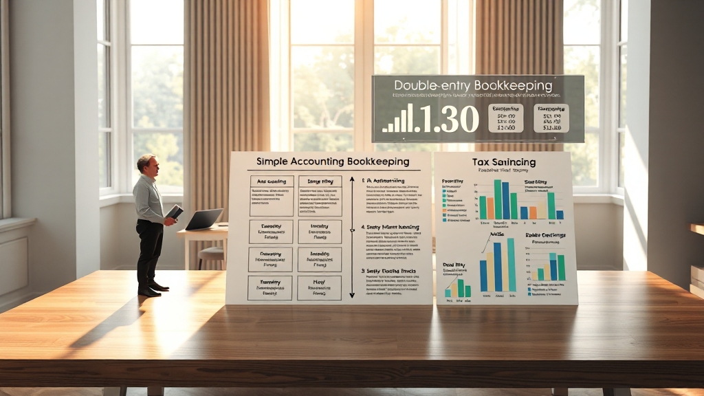복식부기 vs 간편장부: 선택 기준과 주의사항 (realistic 스타일)