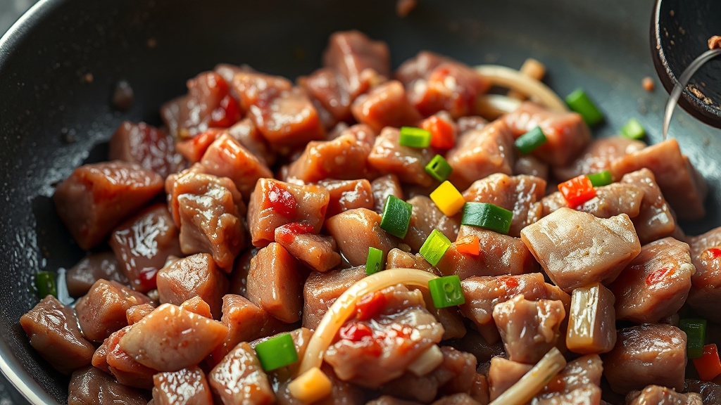 소고기 밑간 및 볶기 (realistic 스타일)