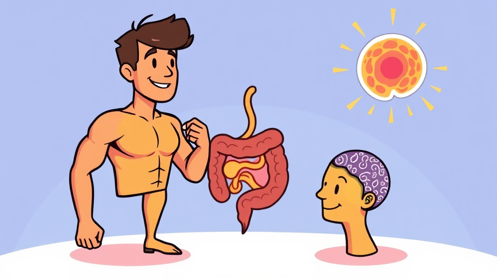 글루타민의 주요 효능 4가지 (cartoon 스타일)