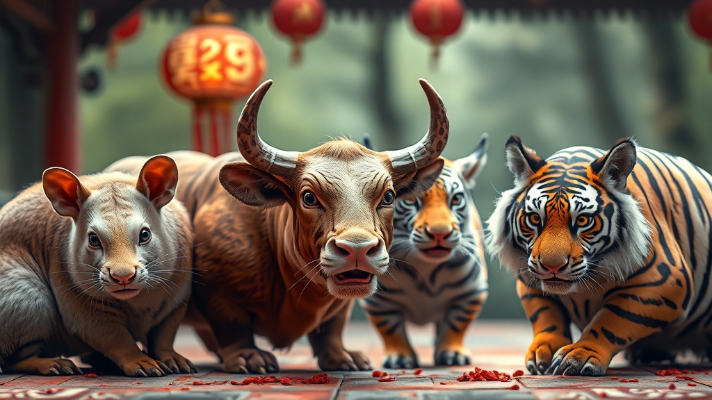 쥐띠, 소띠, 호랑이띠 상세 운세 (realistic 스타일)