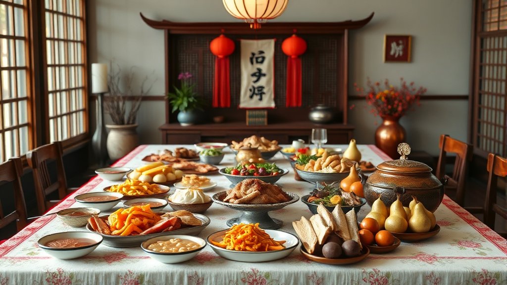 헷갈리지 않는 설 차례상 음식 위치와 배치 (realistic 스타일)
