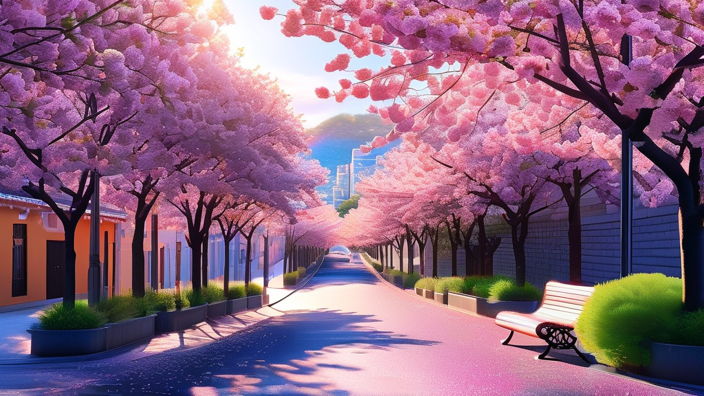 솔내길 벚꽃 개화 시기 및 만개 예상 (realistic 스타일)