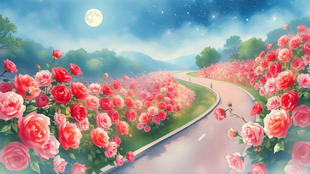 장미 개화 현황 및 전망 (watercolor 스타일)
