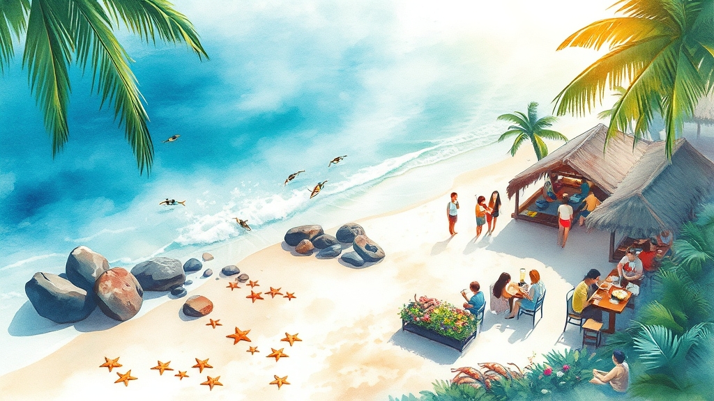 푸꾸억 즐길 거리: 해변, 액티비티, 맛집 탐방 (watercolor 스타일)