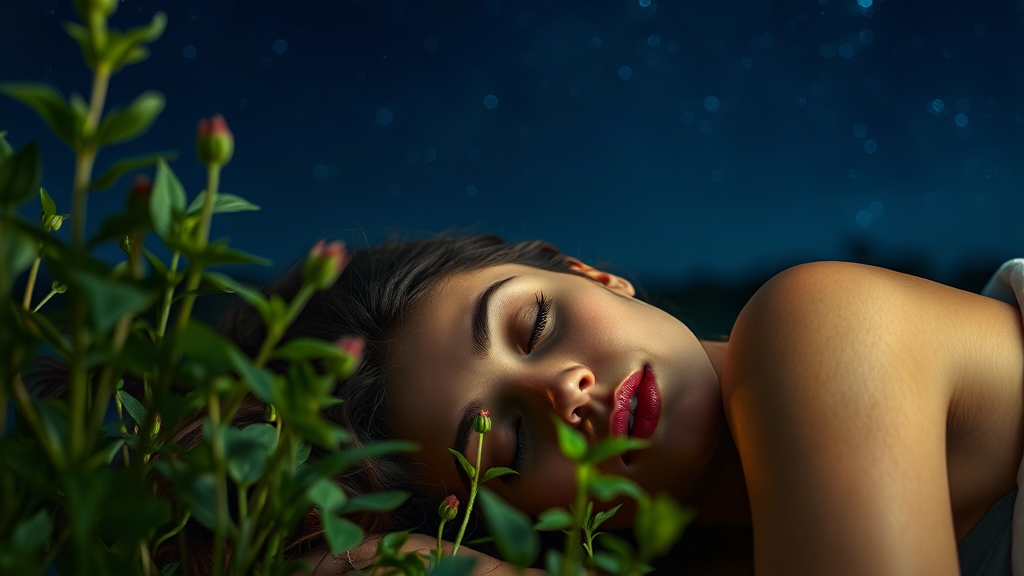 식물성 멜라토닌 복용 경험 및 효과 (realistic 스타일)