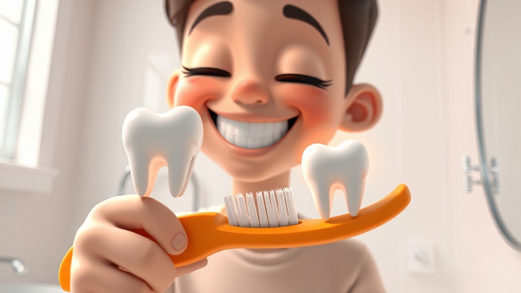 치경부 마모, 건강한 치아를 위한 노력 (cartoon 스타일)