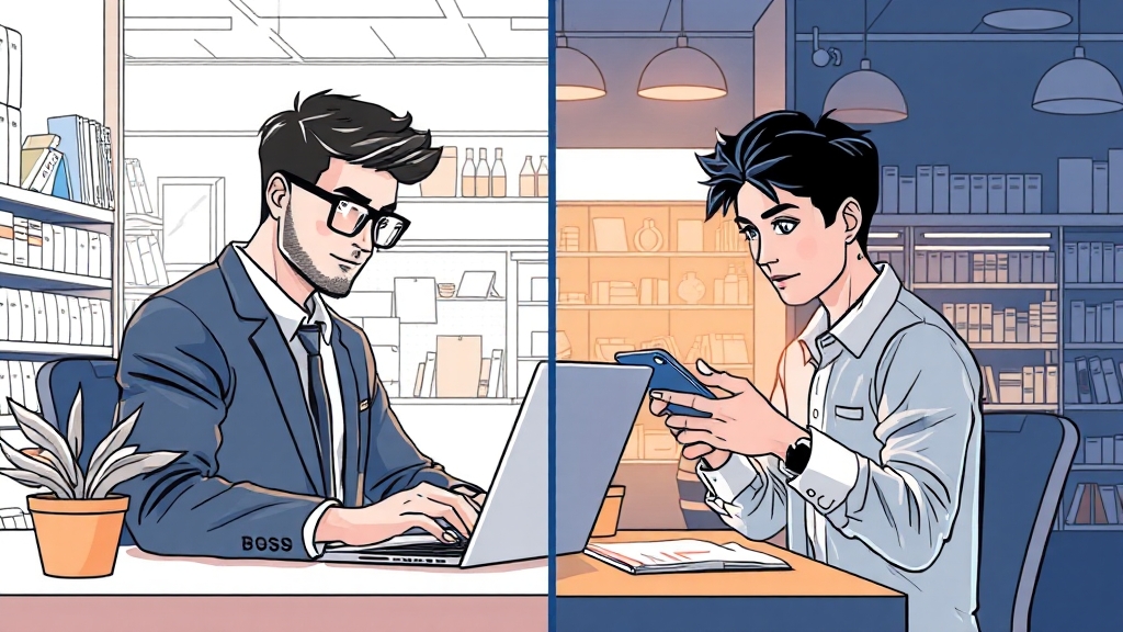 사장님사이트 vs 사장님앱 비교 (illustration 스타일)