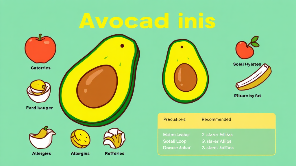 아보카도 섭취 시 주의사항 및 적정량 (cartoon 스타일)