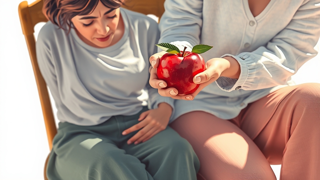 사과 섭취 시 주의사항 (realistic 스타일)