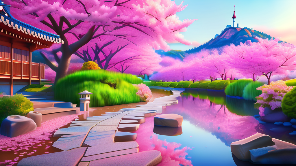 전국 벚꽃 명소 추천 (realistic 스타일)