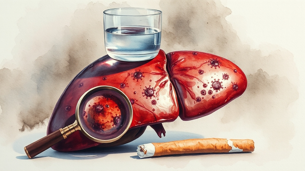 간암의 주요 원인과 위험 요인 (watercolor 스타일)