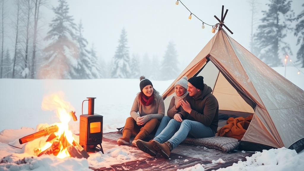 겨울 장박 캠핑 안전 수칙 및 주의사항 (watercolor 스타일)