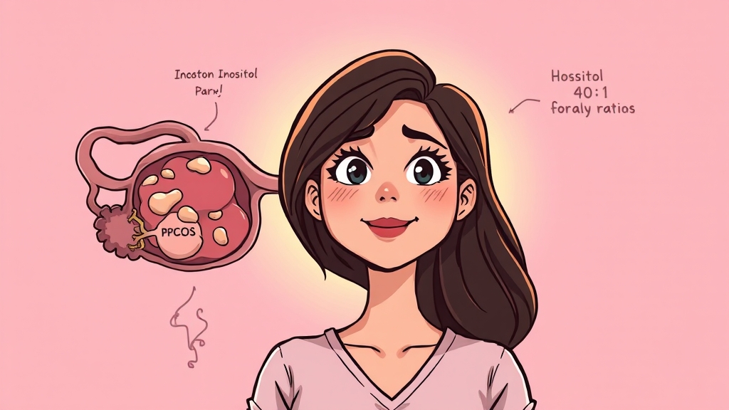 PCOS와 이노시톨의 관계 (cartoon 스타일)