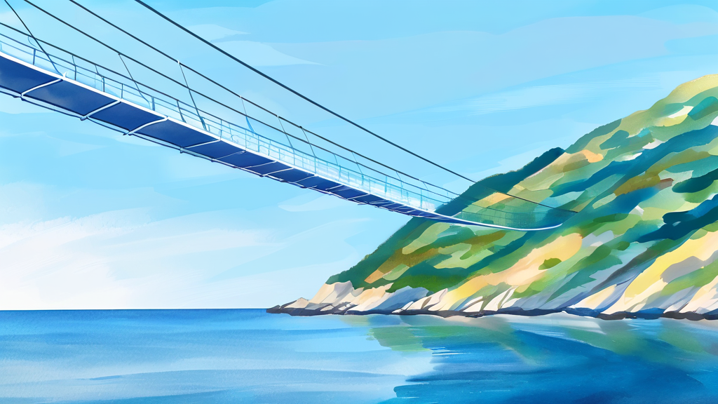 낭만적인 여행 코스: 창선·삼천포대교와 사천 바다 케이블카 (watercolor 스타일)