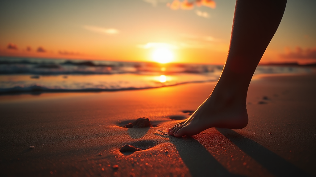 맨발 걷기 시 유의사항 (realistic 스타일)