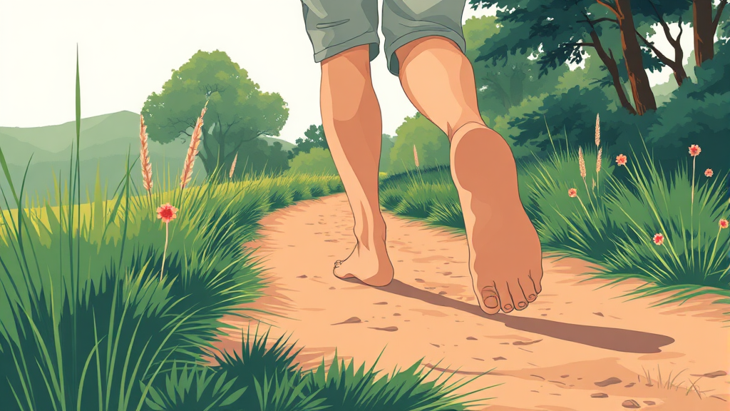 일상 속 맨발걷기를 통한 힐링과 스트레스 해소 (illustration 스타일)