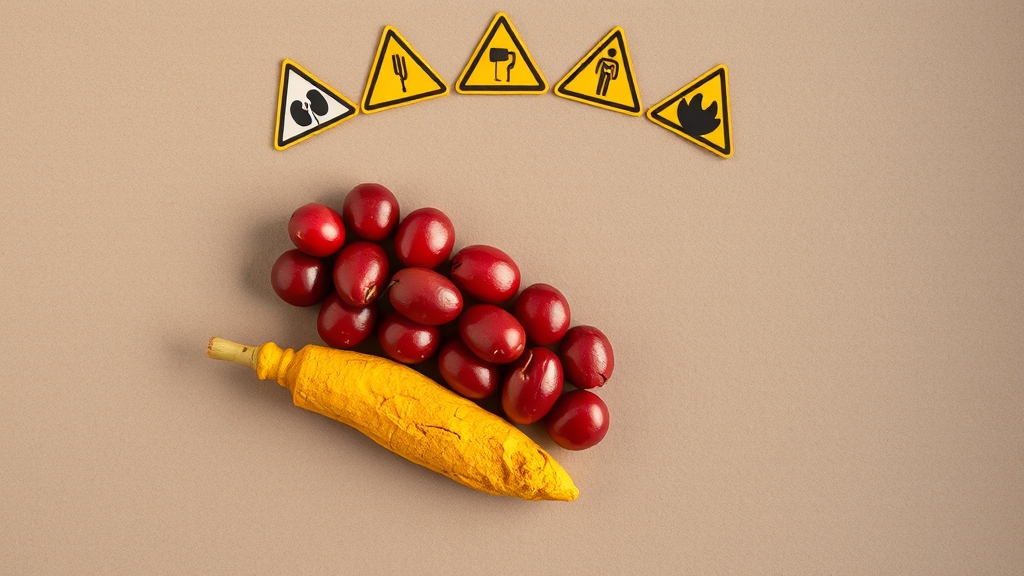 팥 & 강황, 섭취 시 주의사항 & 부작용 (realistic 스타일)