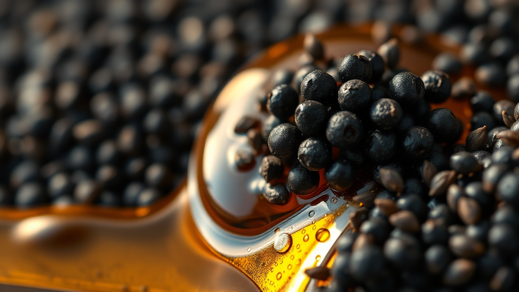 면역력 강화를 위한 블랙커민씨드 오일 (realistic 스타일)