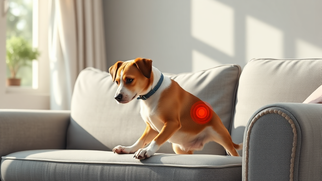 우리 강아지, 소파 오르내릴 때 이런 신호를 보이나요? (realistic 스타일)