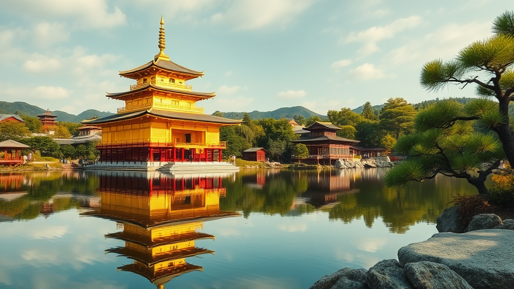 금각사: 눈부신 황금빛 자태 (realistic 스타일)