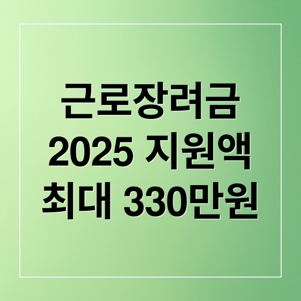 근로장려금
2025 지원액
최대 330만원 (근로장려금)
