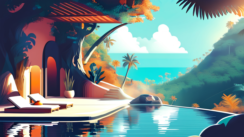 신나는 물놀이와 편안한 휴식의 완벽한 조화 (illustration 스타일)