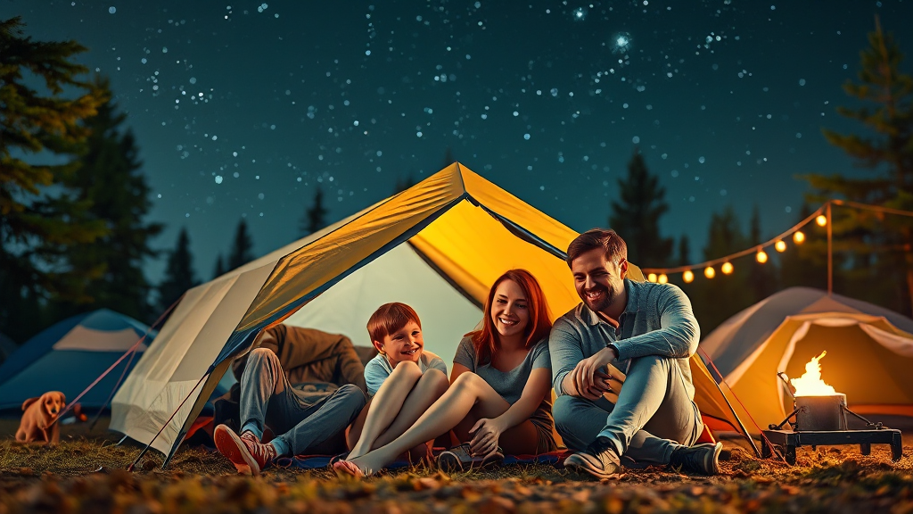 캠핑장 시설: 편의, 위생, 부대시설 (realistic 스타일)