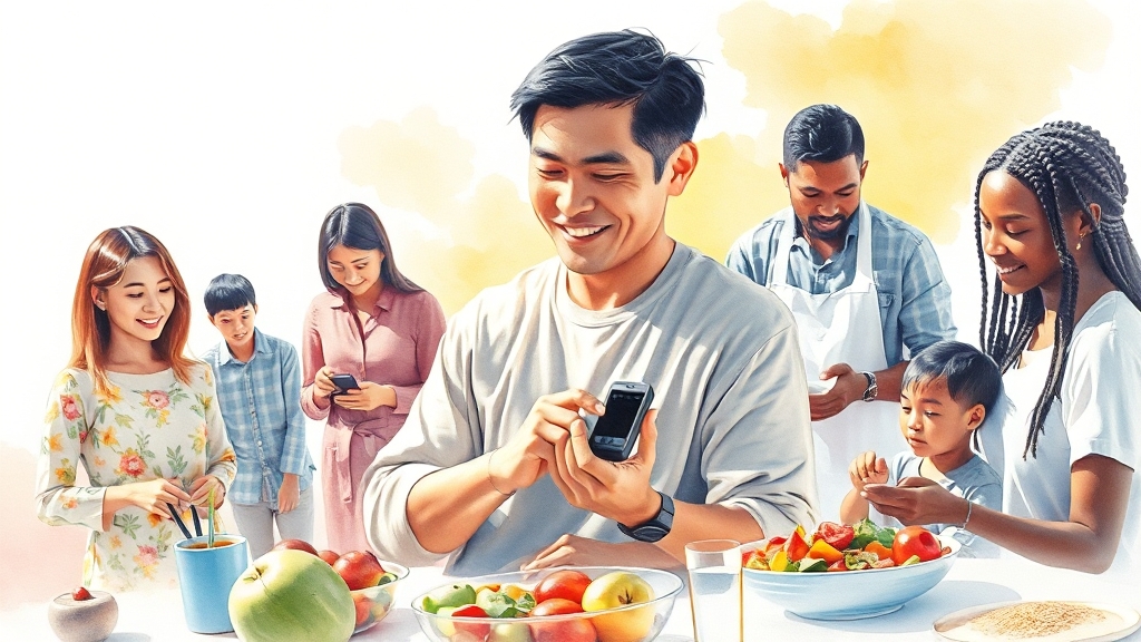 저혈당 예방을 위한 생활 습관 및 간식 (watercolor 스타일)