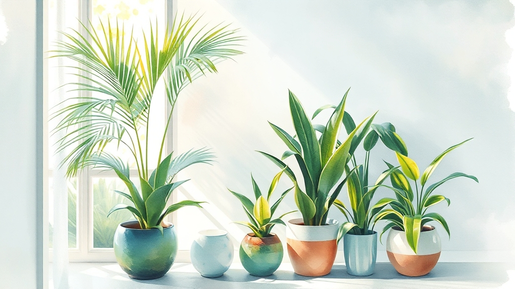 공기정화식물 선택 가이드 (watercolor 스타일)