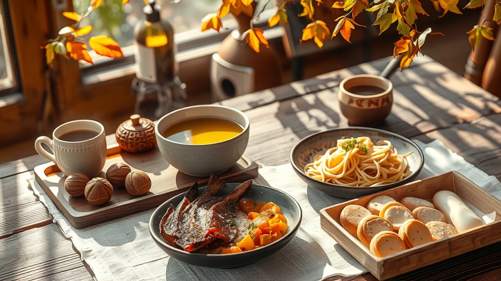 가을 여행 맛집 (realistic 스타일)