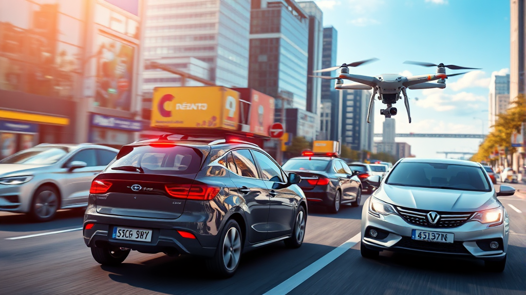 자율주행 기술: 미래를 향한 여정 6 자율주행, 미래 사회 변화 (realistic 스타일)