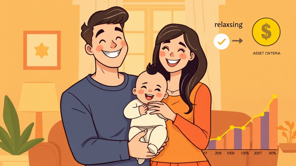 소득 및 자산 기준: 신생아 특별공급 완화 혜택 (cartoon 스타일)