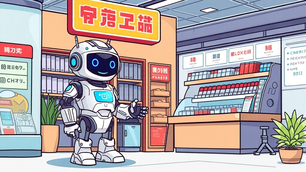 로봇 점원의 기능과 매력 (cartoon 스타일)