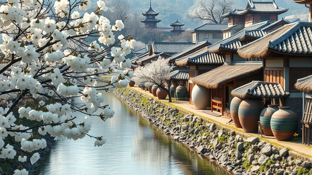 광양 매화마을 축제: 봄의 시작을 알리는 하얀 물결 (realistic 스타일)