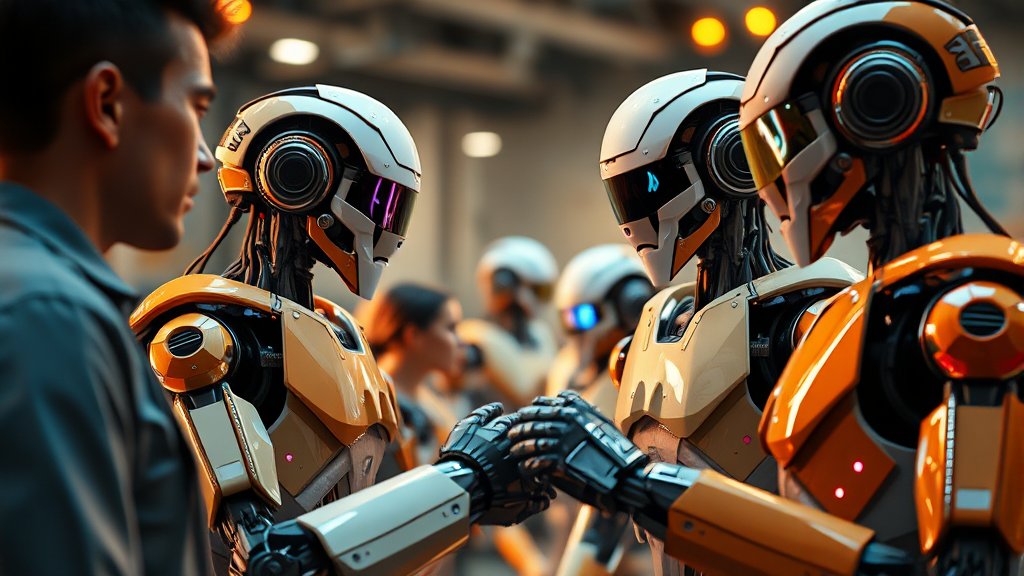 인간과 로봇의 공존: 일자리, 경제, 사회적 영향 (realistic 스타일)