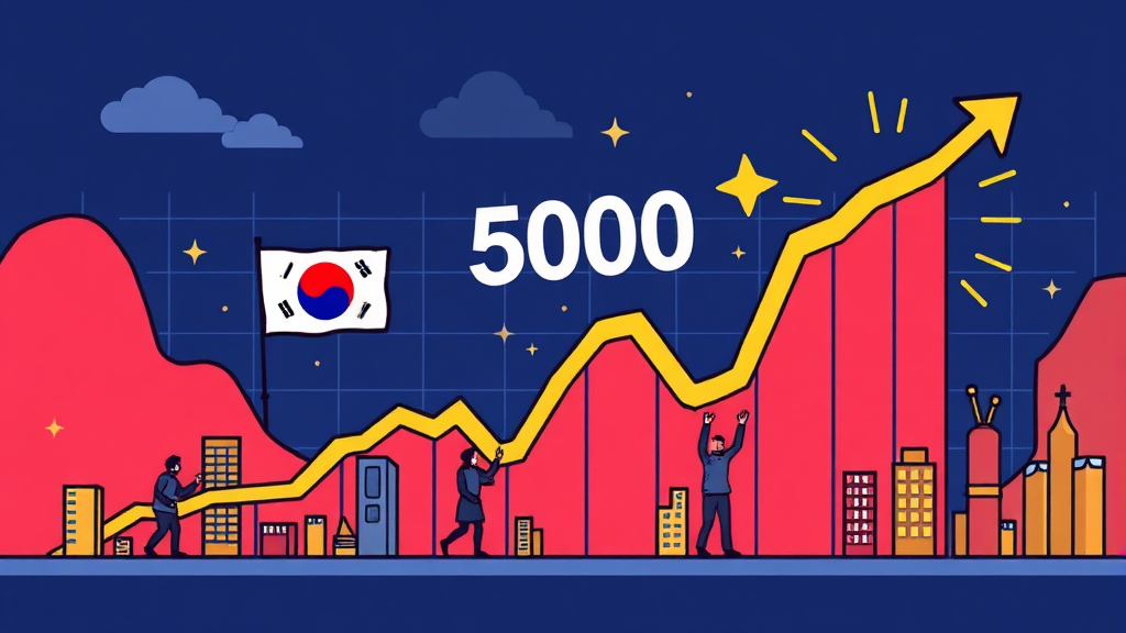 코스피 5000 시대 의미 (cartoon 스타일)