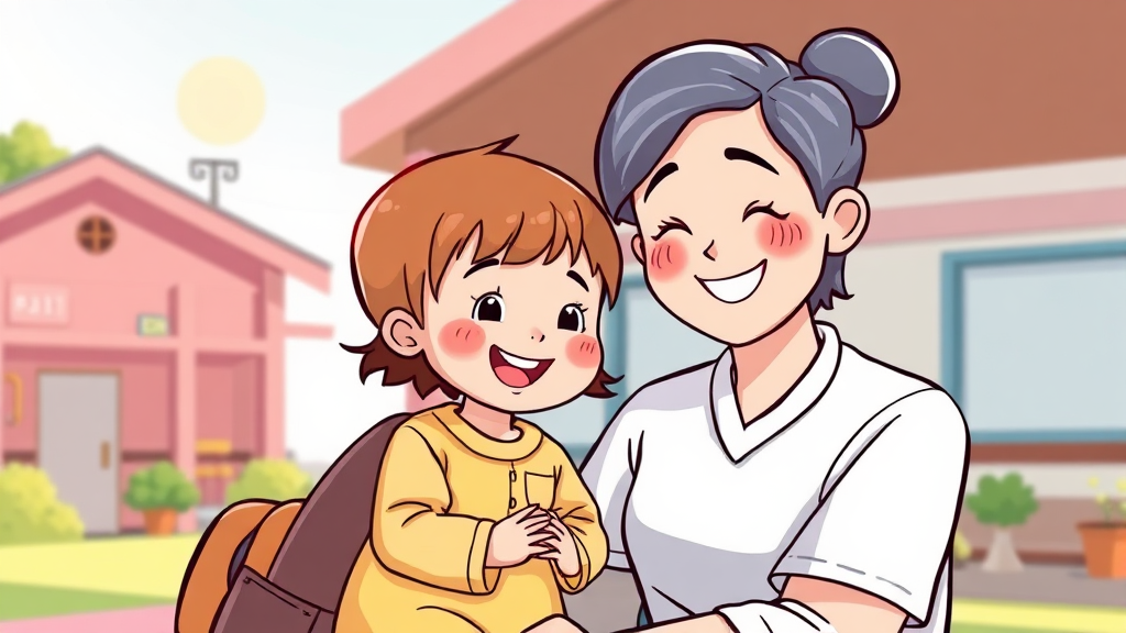 아이돌봄 서비스 소득 기준 및 정부 지원 (cartoon 스타일)