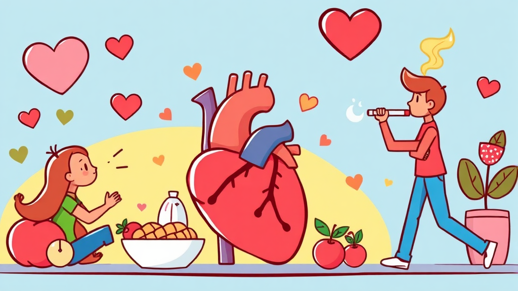심근경색 예방을 위한 생활 습관 (cartoon 스타일)