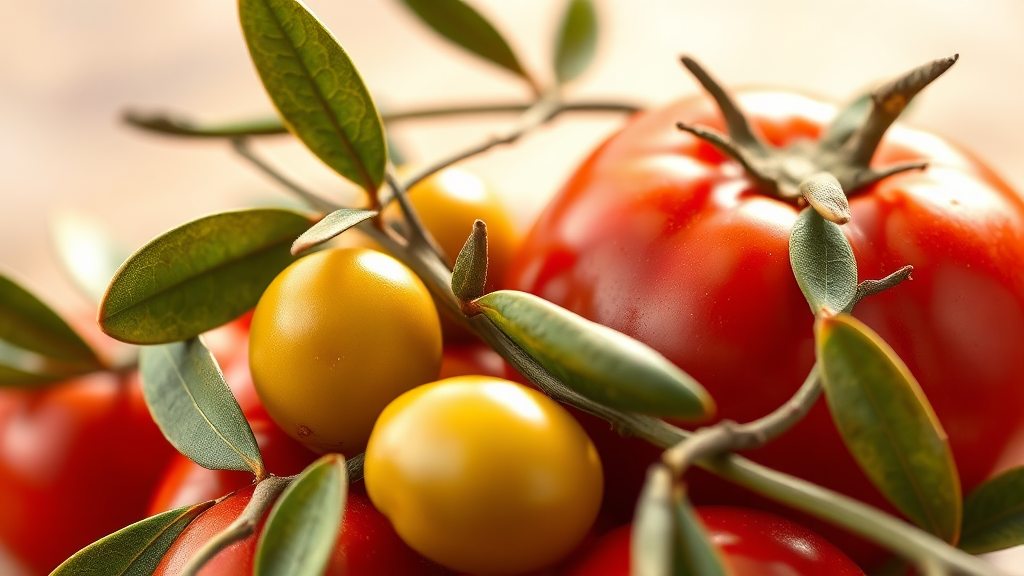 심장 건강을 위한 올리브 토마토 조합 (realistic 스타일)